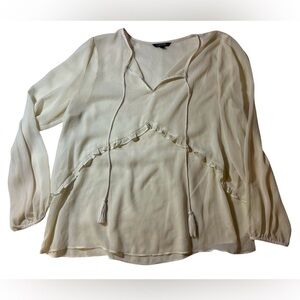 George Cream Ruffled Blouse Coverup with Long Sleeves